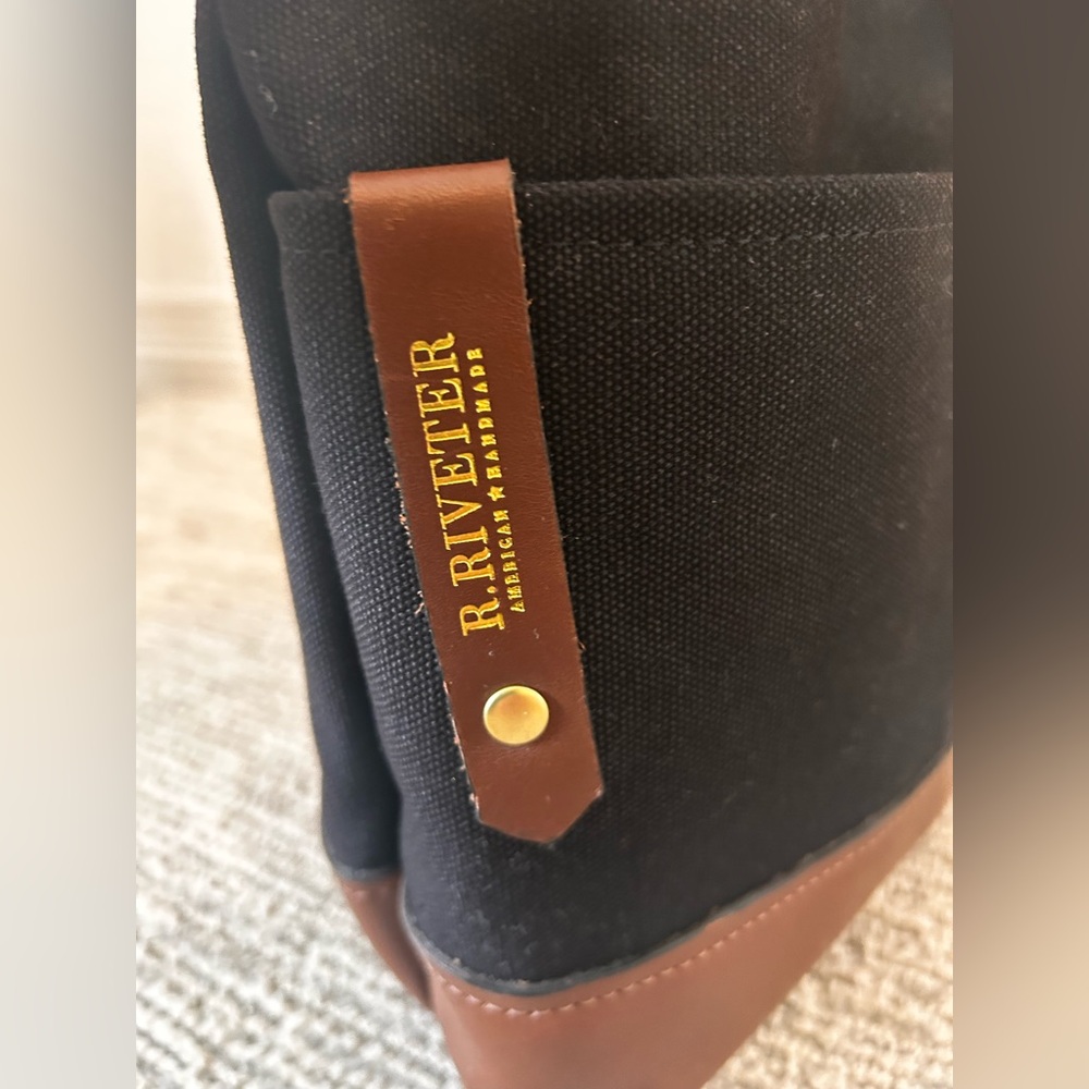 R. Riveter Otto Tote Black Canvas & Brown Leather, Made in USA, Like New. - Picture 3 of 12